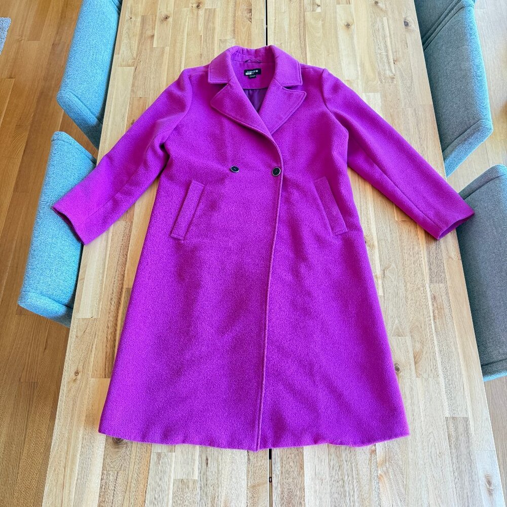 Noize Fuchsia Double-Breasted Long Trench Coat